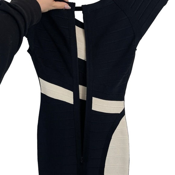 Herve Leger Amber Two Tone Colorblock Bandage Stretch Dress Black Cream Size S - Picture 6 of 10